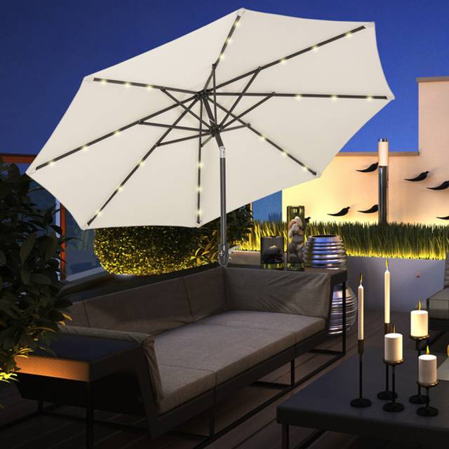 Outsunny 24 LED Parasol Umbrella with Solar Powered Chain Light - Cream White
