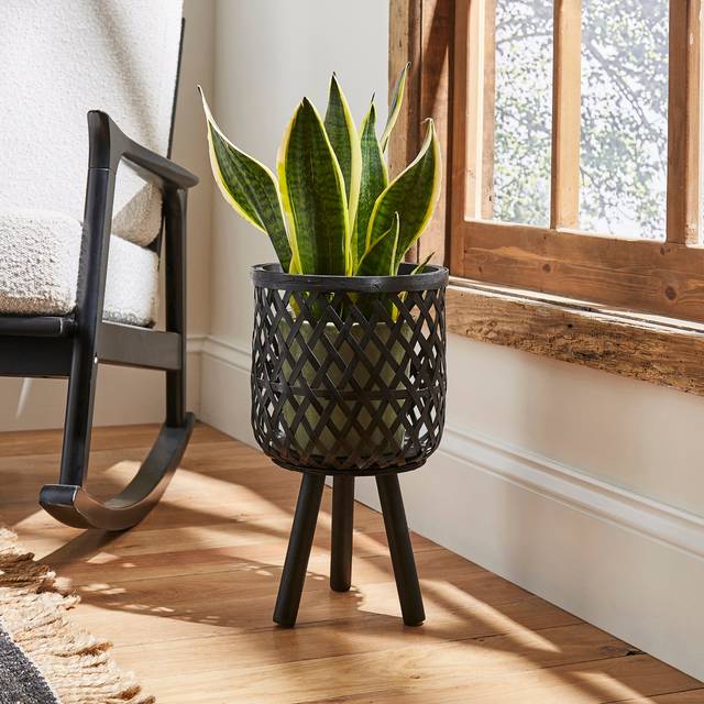 Bamboo and Wood Plant Pot Stand - Black