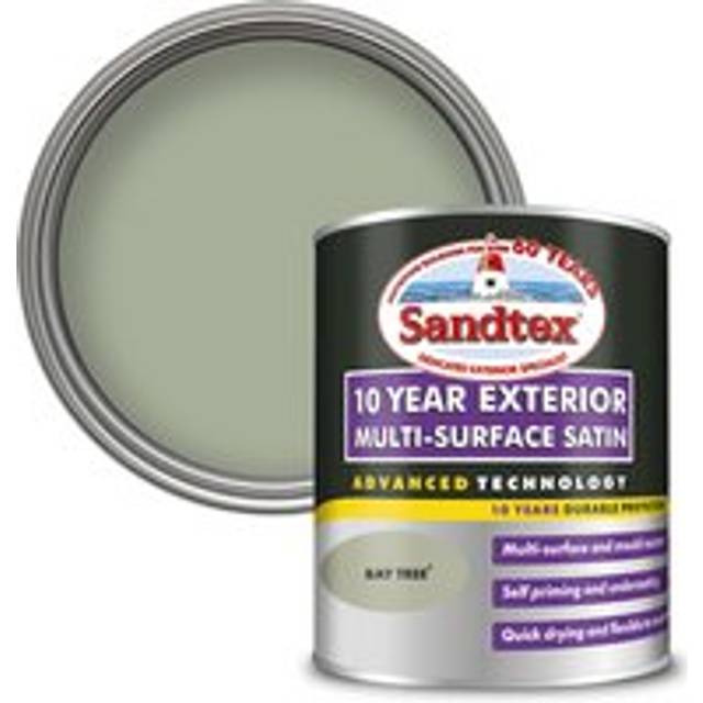 Sandtex 10 Year Exterior Multi-Surface Satin Paint, Bay Tree 750ml, Shed Paint, Garden Furniture Paint, Door Paint, Window Paint