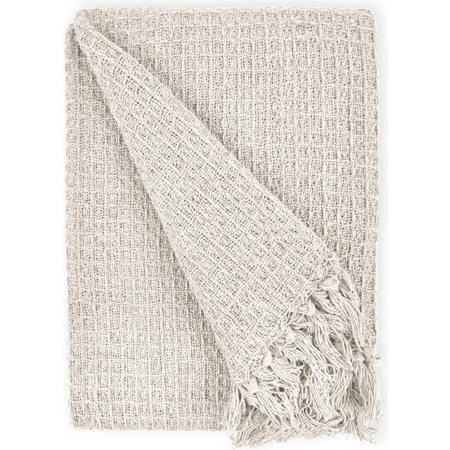 "Throw Blanket Sofa Bed Throwover 100% Cotton Recycled Honeycomb Ivory 50x60"""