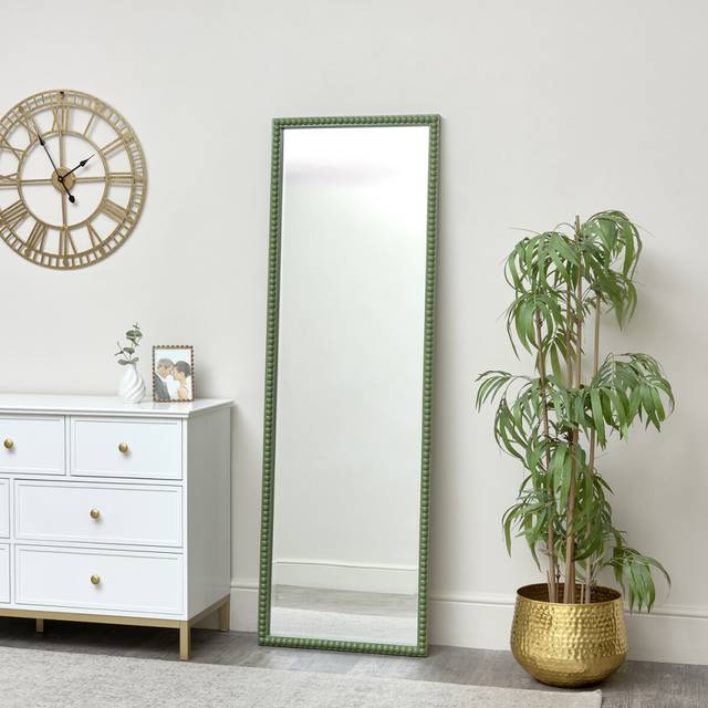Large Rectangle Olive Green Bobbin Bobble Wall Mirror 168cm x 54cm Material: Mirrors