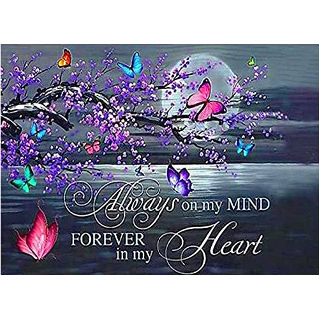 5D Diamond Painting Kits for Adults, DIY Round Full Drill Moon Butterfly Plum Flowers Text Diamond Painting Art Kit, Crystal Rhinestone Embroidery