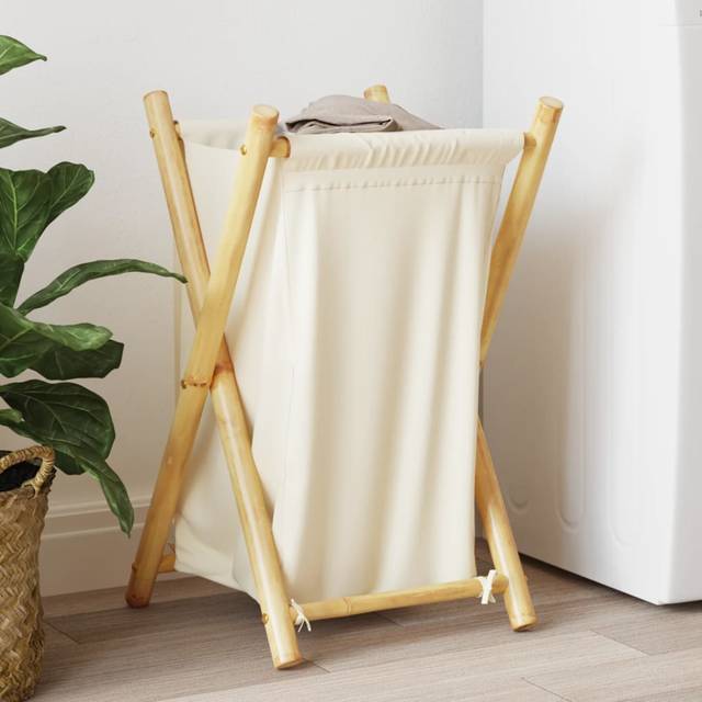 Laundry Basket Cream White 41.5x36x63.5 cm Bamboo Vidaxl