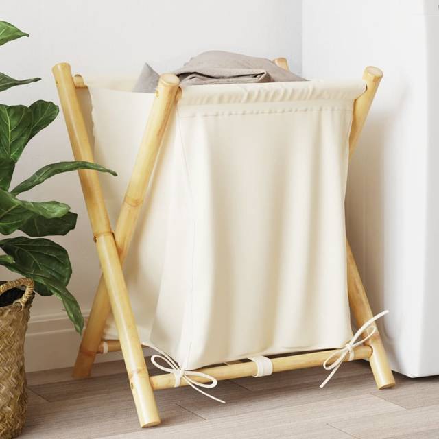 vidaXL Laundry Basket Cream White 45x55x63.5 cm Bamboo - Brown