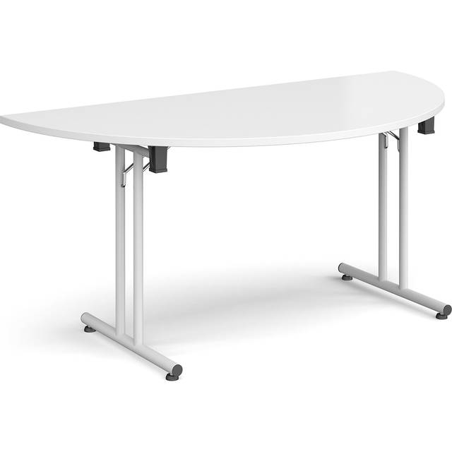 Semi Circular Folding Leg Table with White Legs and Straight Foot Rails 1600mm x 800mm - White