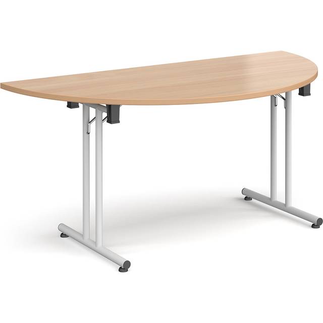Semi Circular Folding Leg Table with White Legs and Straight Foot Rails 1600mm x 800mm - Beech