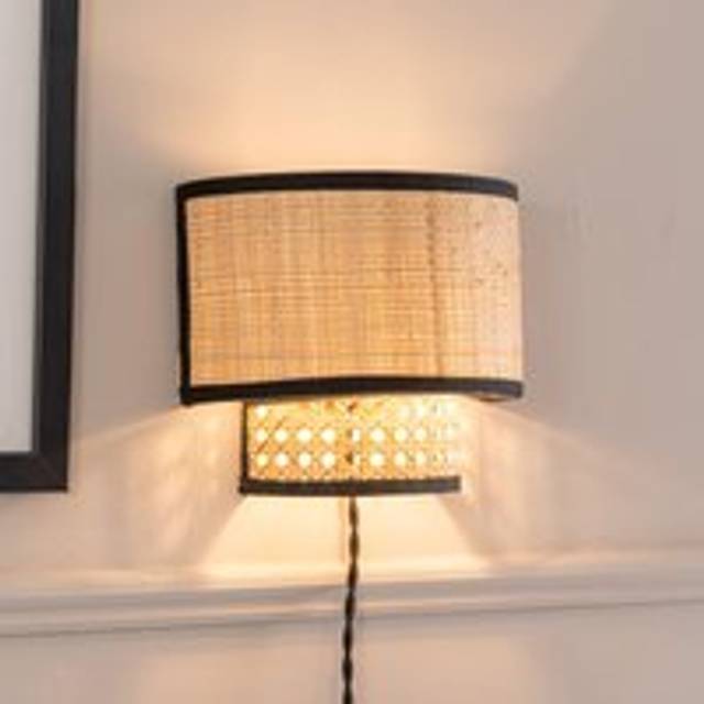 Plug In Easy Fit Natural Rattan Wall Light - Brown - One Size
