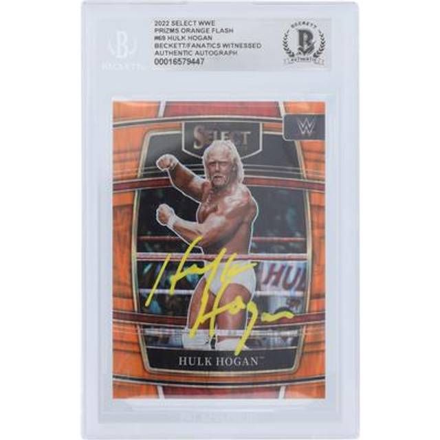 Hulk Hogan WWE Autographed 2022 Panini Select Orange Flash Prizm Yellow Ink #69 Beckett Fanatics Witnessed Authenticated Card