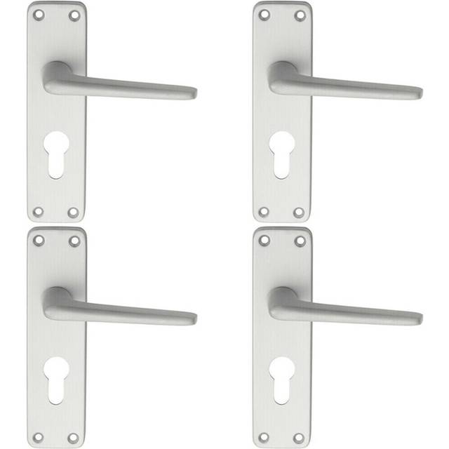 4x PAIR Straight Tapered Lever on Euro Lock Backplate 152 x 41mm Satin Aluminium