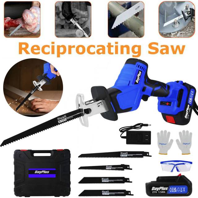 (1 Battery) Brushless Reciprocating Saw Cordless Sabre Saw Quick Blade Change Variable Speed 4 Saw Blades Ideal for Metal Wood PVC Pipe Tree Pruning C