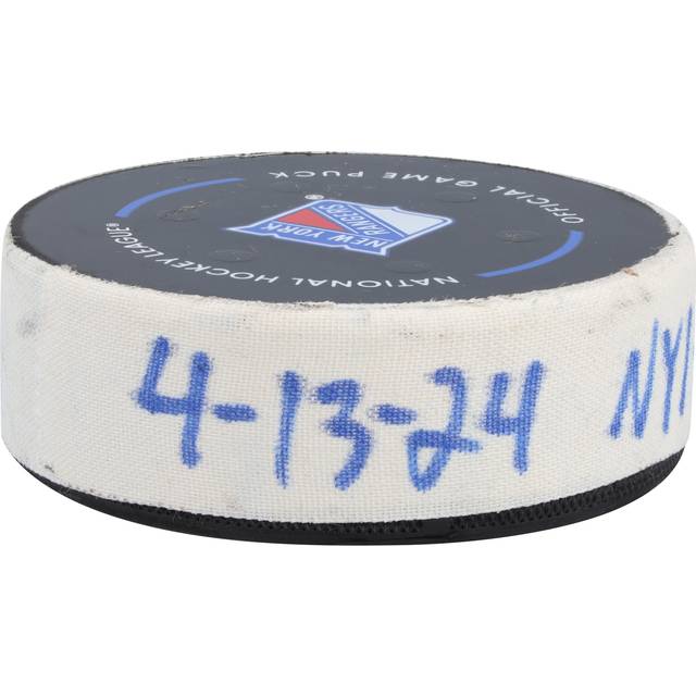 Brock Nelson New York Islanders Game-Used Goal Puck vs. New York Rangers on April 13, 2024 - First of Two Goals Scored