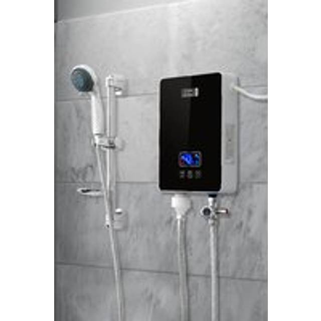 6kW Tankless Electric Water Heater with Shower Head Digital Temperature Display - Black - One Size