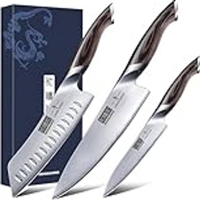 HOSHANHO 3 Pieces Kitchen Knife Set, Professional Japanese Stainless Steel Chef Knife Set, Ultra Sharp Knives for Kitchen with Ergonomic Pakkawood