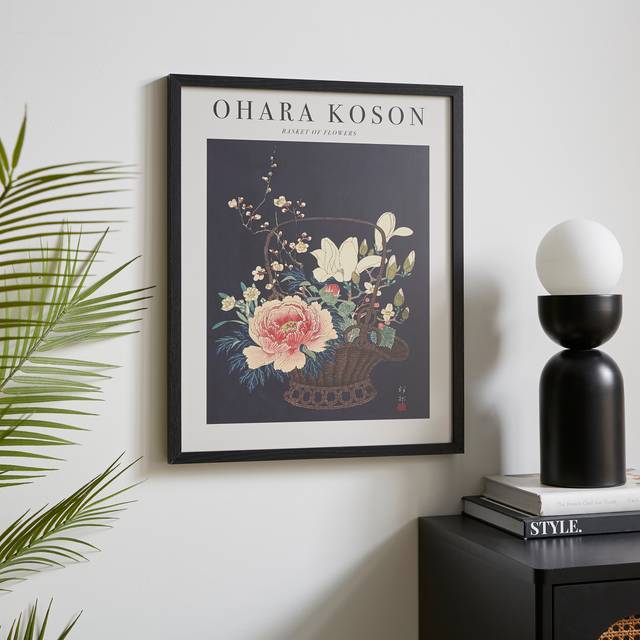 Basket of Flowers by Ohara Koson Framed Print - Black
