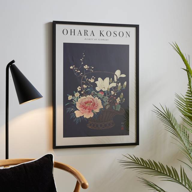 Basket of Flowers by Ohara Koson Framed Print - Black