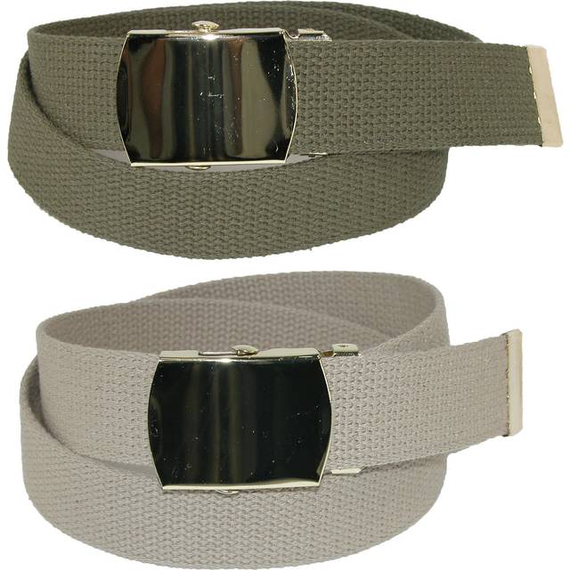 CTM Kid's Cotton Belt with Brass Military Buckle (Pack of 2 Colors) - - Khaki and Olive (one size)