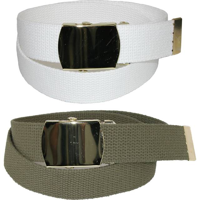 CTM Kid's Cotton Belt with Brass Military Buckle (Pack of 2 Colors) - - Olive and White (one size)