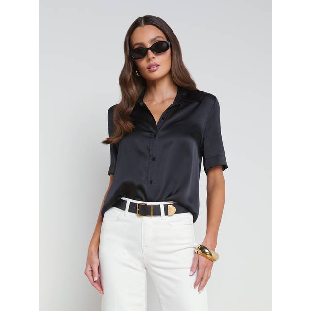 L'AGENCE Ellah Silk Blouse Top In Black