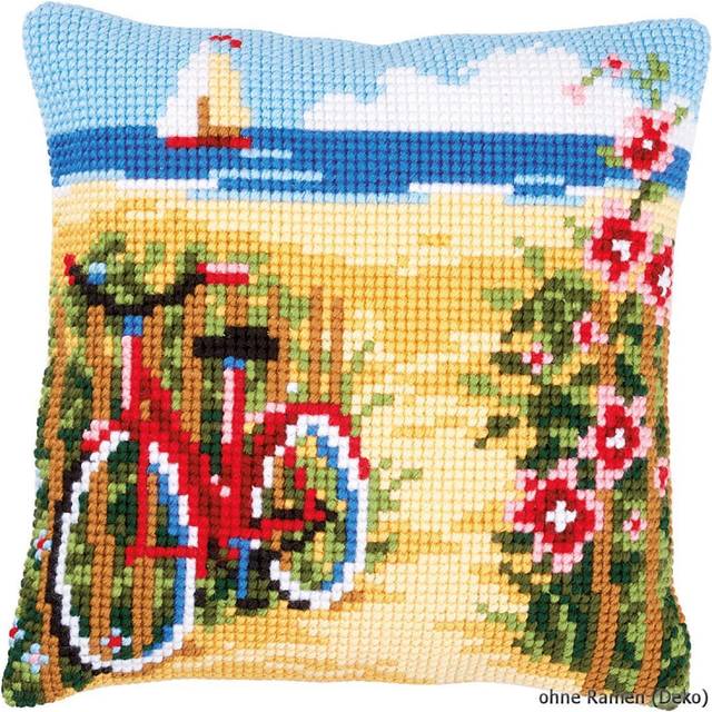 Vervaco Cross Stitch Cushion Kit at The Beach, Cotton, Multicolour, 40 x 40 x 0,3 cm