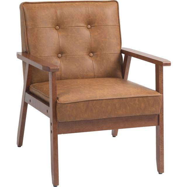 HOMCOM Accent Chair PU Leather Armchair With Armrests For Living Room Grey - Brown | TJ Hughes