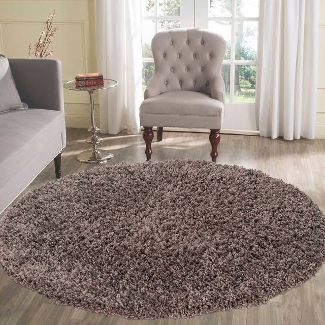 Desire Rugs Oxford Taupe Plain Round Shaggy Rug 120 x 120cm