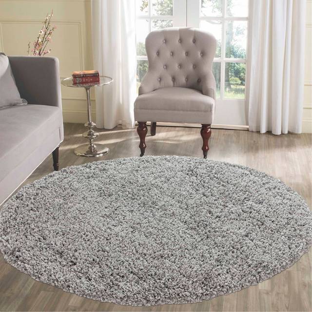 Desire Rugs Oxford Grey Plain Round Shaggy Rug 120 x 120cm