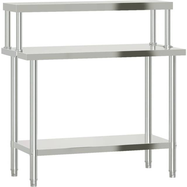 vidaXL Kitchen Work Table with Overshelf Prep Catering Table Stainless Steel
