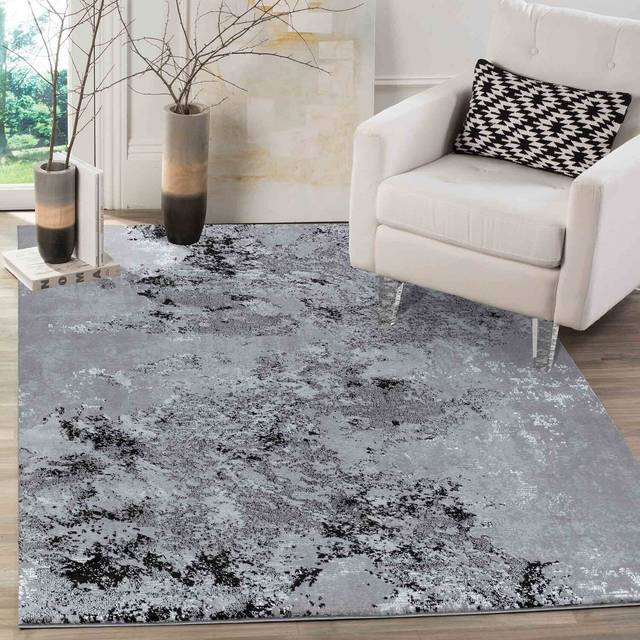 Serenity Modern Abstract Area Rug - Sprayed-Inspired Design for Living Room, Bedroom, or Hallway - Black - 160cm x 230cm