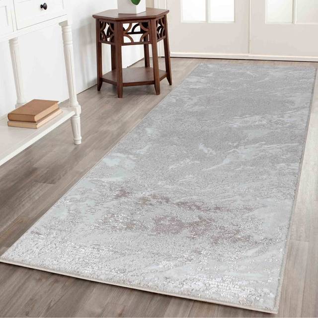 Serenity Modern Abstract Area Rug - Flowing Water-Inspired Design for Living Room, Bedroom, Hallway - Stone - 60cm x 220cm