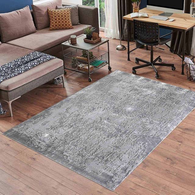 Serenity Modern Abstract Acrylic Area Rug - Contemporary Style for Living Room, Bedroom or Hallway - Grey - 80cm x 150cm