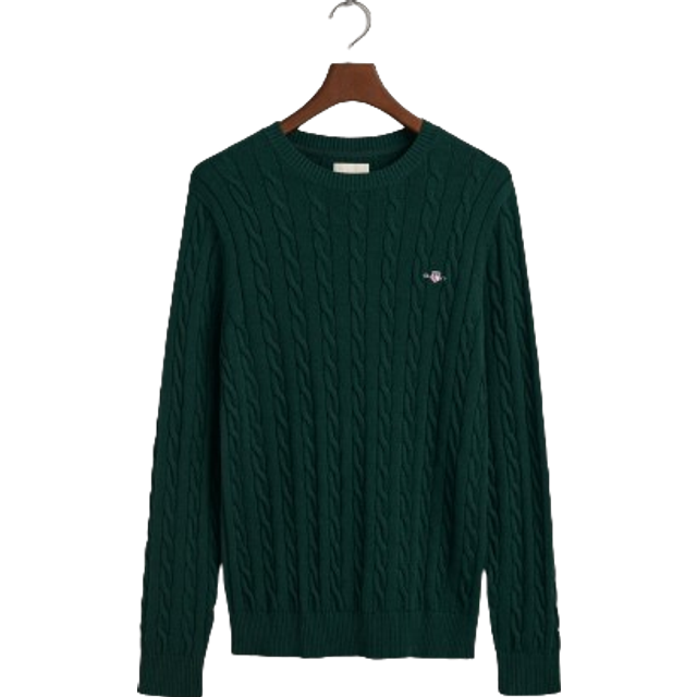 GANT Bomull Cable C-Neck Tröja för män, Tartan grön, 4XL
