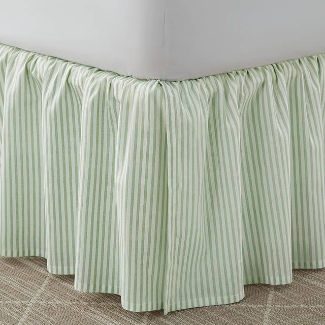 Laura Ashley Home  Cotton Ruffled Bedskirt  Lightweight  Classic Style Ticking Stripe Green  Full