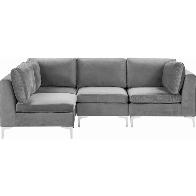 Beliani Right Hand 4 Seater Modular Velvet Corner Sofa Grey Evja, Grey