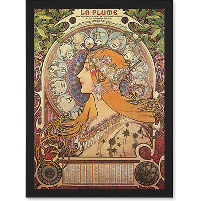 Alphonse Mucha Art Nouveau Orange Gold Painting A4 Artwork Framed Wall Art Print - Black - One Size