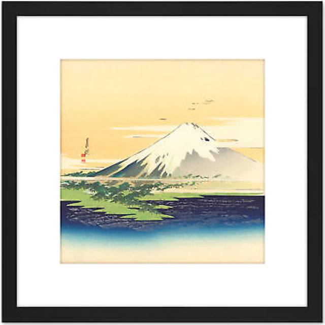 Mount Fuji Japan 8X8 Inch Square Wooden Framed Wall Art Print Picture with Mount - Black - One Size