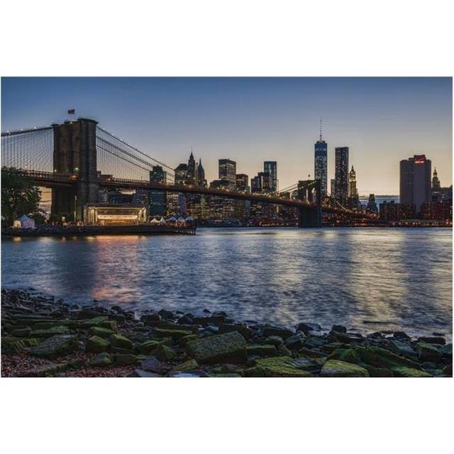 Manhattan Skyline at Twilight with Brooklyn Bridge Brooklyn Bridge Park Poster Print - 18 x 12 in.