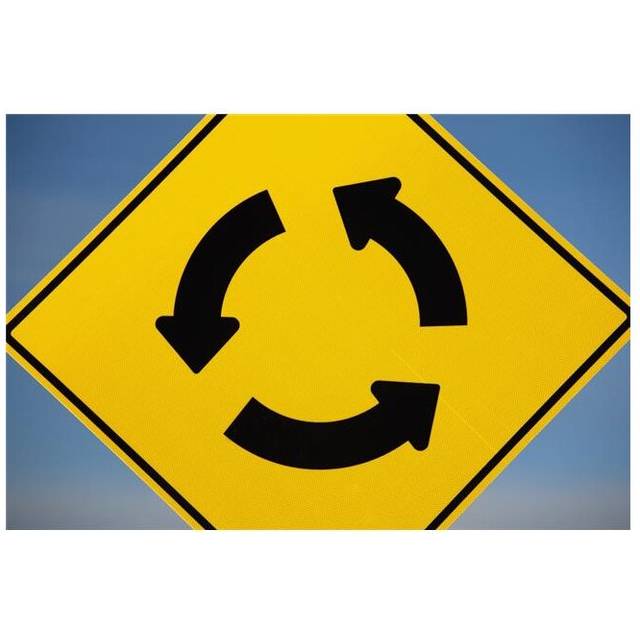 Posterazzi DPI1900562 A Yellow Sign Showing Three Arrows Going In A Circle - Calgary, Alberta, Canada Poster Print, 19 x 12
