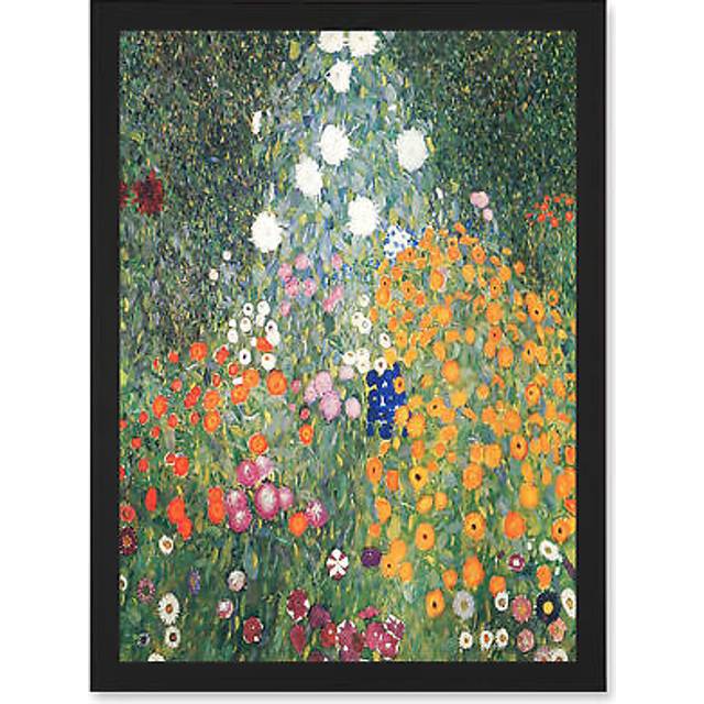 Gustav Klimt Flower Garden 1907 Art Nouveau Floral Home Painting A4 Artwork Framed Wall Art Print - Black - One Size