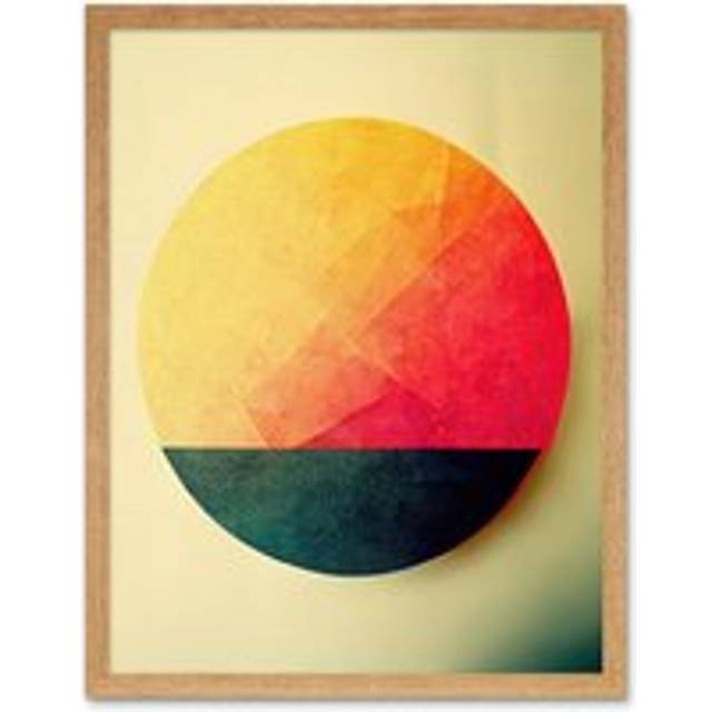 Wall Art Print Minimalist Geometric Textured Sun Warm Yellow Orange Red Art Framed - Tan - W12 inch x H16 inch