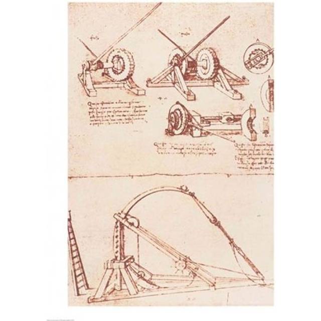 Designs for A Catapult Poster Print by Leonardo Da Vinci - 18 x 24 in.