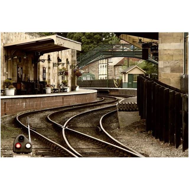 An Old-Fashioned Train Station & Tracks Poster Print, Large - 34 x 22