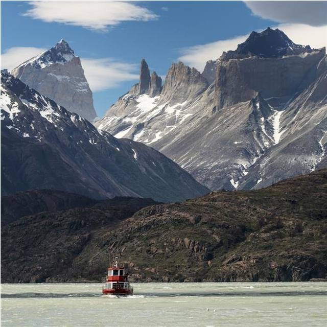 A Boat on Grey Lake Torres Del Paine National Park Torres Del Paine Magallanes Poster Print - 24 x 24 in. - Large