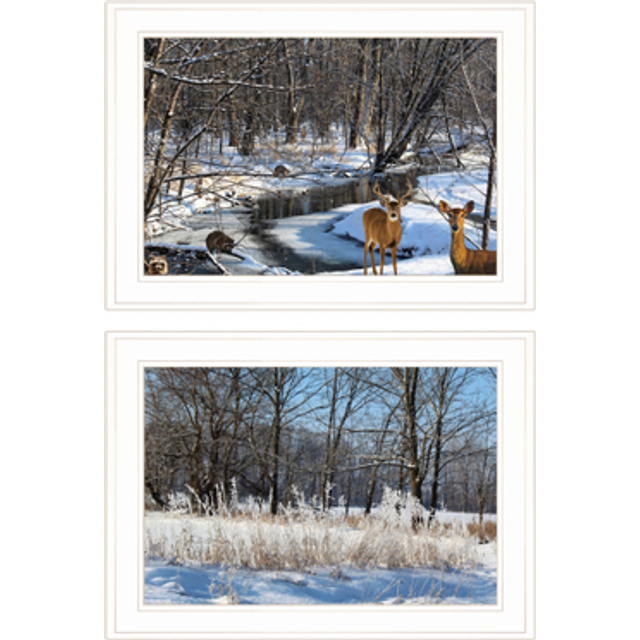 Set Of Two Great Outdoors Nature Or Winter Forest 2 White Framed Print Wall Art
