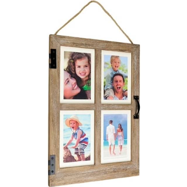 EXCELLO GLOBAL PRODUCTS Vintage Farmhouse Window Photo Frame: Rustic Hanging Distressed Wood Collage Picture Frame. Holds Four 4x6 or 5x7 Photos. Rus