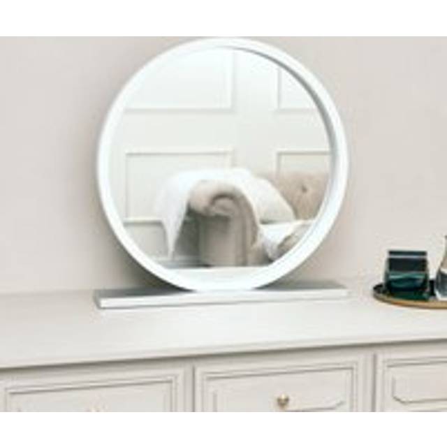 Round White & Silver Freestanding Table Top Mirror Material: Mirrors