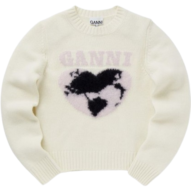 Ganni Logo Graphic Intarsia-Knit Jumper - XL - White