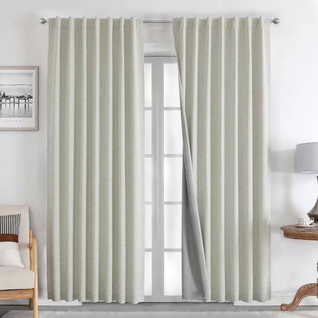 Joydeco Linen Curtains 84 inch Length 2 Panels Set Burg 100% Blackout Long Drapes for Bedroom Living Room Black Out Darkening Curtain Thermal Insulate