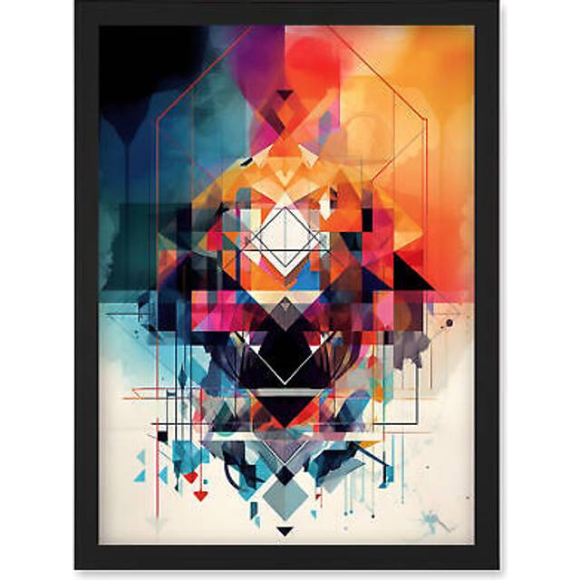 Abstract Geometric Spectral Prism Kaleidoscope Colour Light Shapes Modern Watercolour Illustration Artwork Framed Wall Art Print A4 - Black - One Size