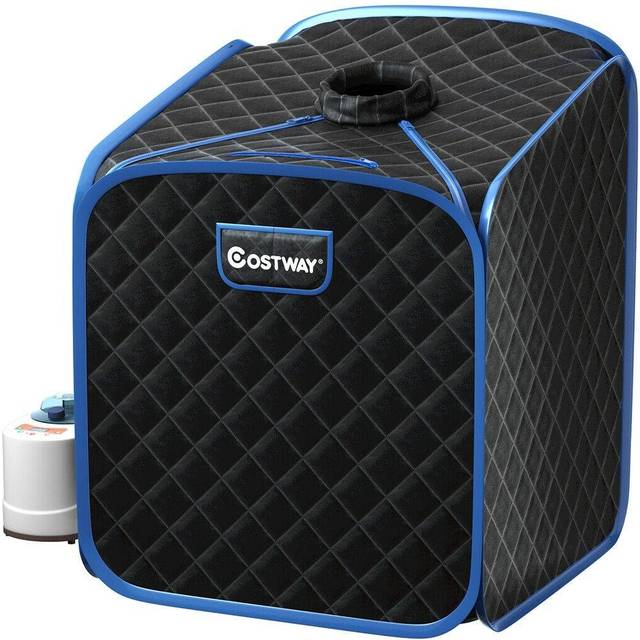 COSTWAY Portable Steam Sauna Spa Private Sauna Tent with Adjustable Temperature-Black, Black