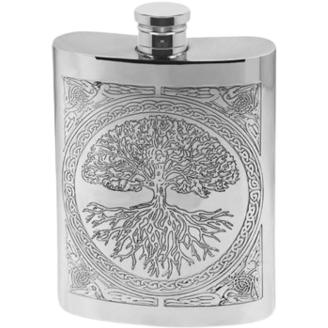 English Pewter Company Tree of Life Hipflask, 170ml